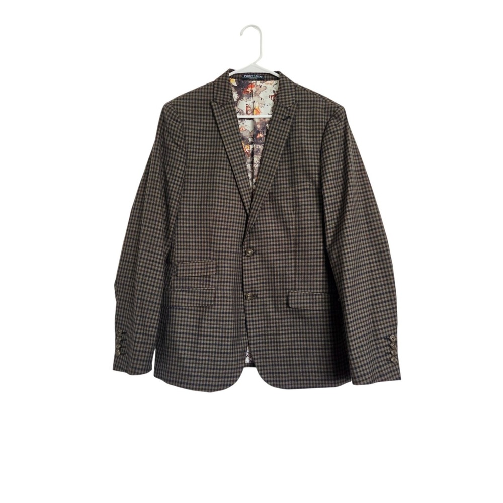 Paisley & Gray Mens 40R Slim Fit Brown Check Blazer Dapper Sport Coat Academia